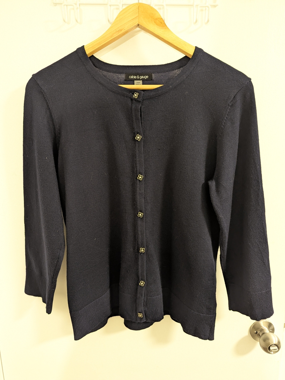 Cable & Gauge Navy Button-Front Crewneck Cardigan